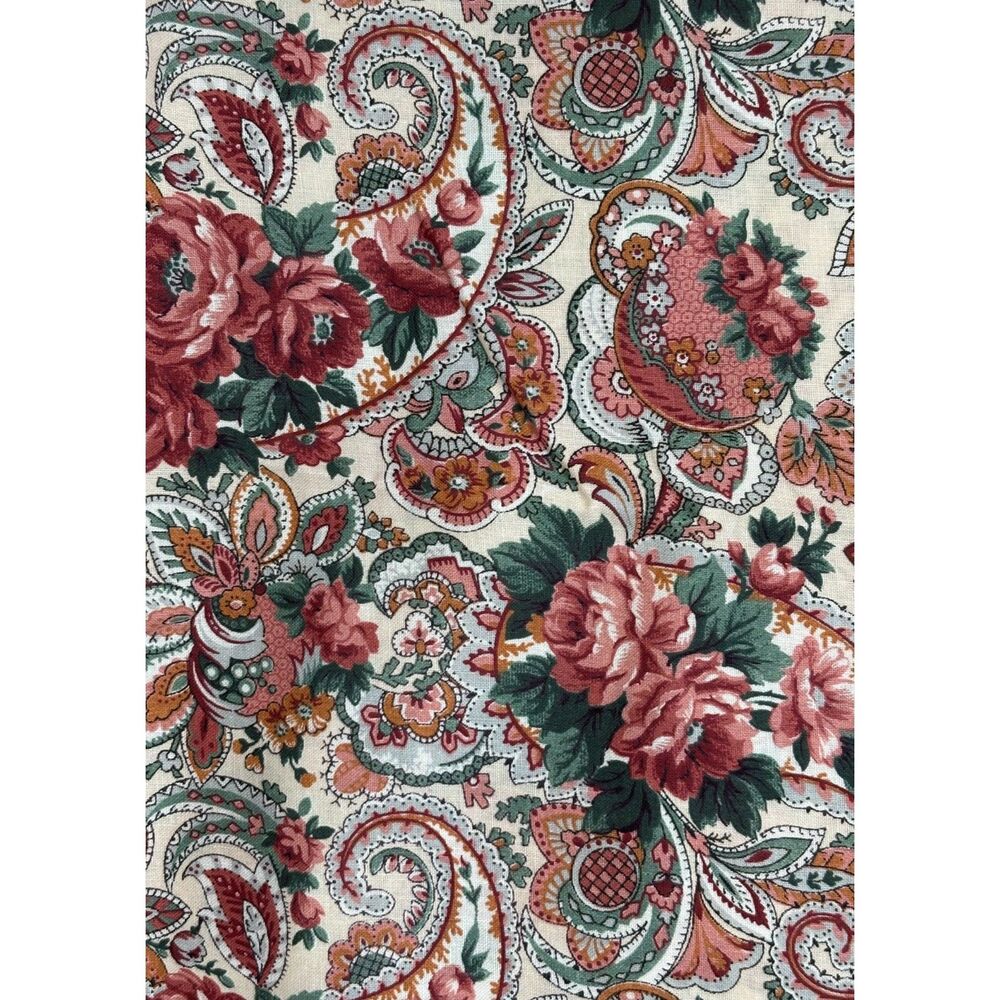 Vintage Cranston Print Works Floral Paisley Roses Cotton Fabric 30"L x 43"W